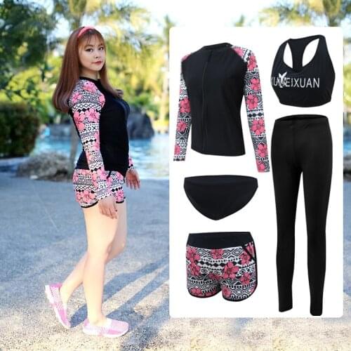 5pcs/set Womens Plus Size Long Sleeve Rash Guards Swim Tee & Leggings Bikini set Rashguard Sun UV Protection Swimsuit Couples