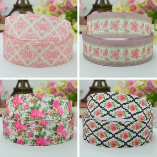10 Yards 22mm 7/8" Pretty Flowers Girls Printed grosgrain ribbon hair bow Headwear DIY hair accessories retail