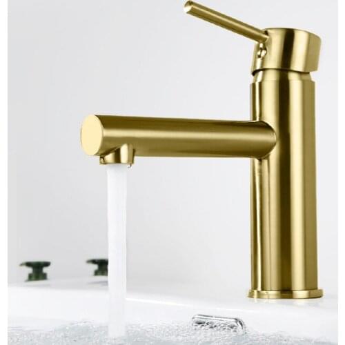Brushed gold brass bathroom sink faucet cold hot water basin mixer faucet copper basin tap,Good quality Fashion
