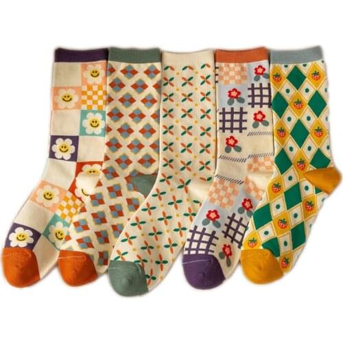2 Pair Print Cute Long Winter Socks Women Fashion New Flowers Cotton Socks Set Kawaii Breathable Korean Style Streetwear Socken