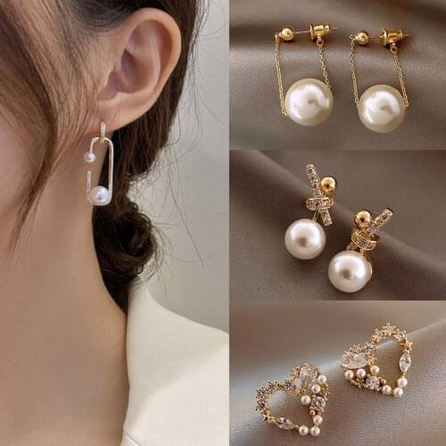 Trendy Geometric Pearl Crystal Dangle Earrings for Women Fashion Sweet Water Drop Pendant Earring Girl Party Jewelry Gift