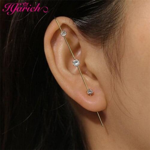 Fashion Female Zirconia Piercing Ear Clip For Woman Geometric Chain Hook Earrings Crystal Cuff Earrings Birthday Party Jewelry