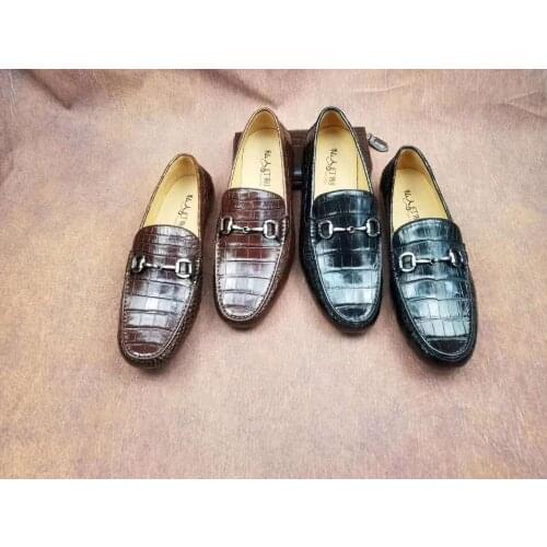 100% real genuine crocodile skin men fashion shoe with genuine cowhide skin lining leisure men shoe black/brown crocodile belly