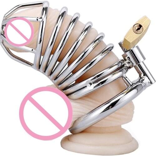 Male Stainless Steel Chastity Device Belt Bird Metal Cage Cock Lock Restraint Ring Sex Toy for Men