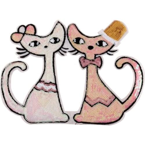Cute Cat Sequin Big Size Patch for Clothing Cartoon Clothes Sticker Sew Applique Sequined Patches DIY Craft Badges for Backpack