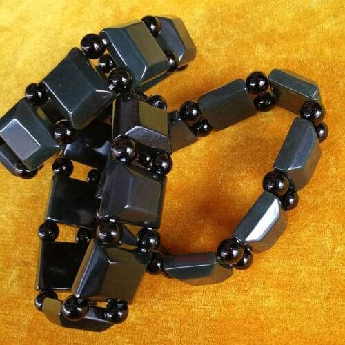 Natural Hetian Nephrite Jade Dark Green Bracelet For Men Women Square Cards With Black Round Beads Bracelets Jewelry Drop Ship