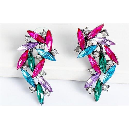 New Design High Quality Metal Colorful Crystal Charm Drop Earrings Fashion Rhinestones Jewelry Accessories For Women Wholesale