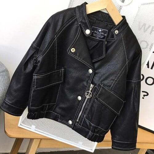 2019 Autumn New PU Leather Jacket for Girls Faux Leather Jacket Fashion locomotive Girls Coat Modis Kids Clothes Jacket Y1833