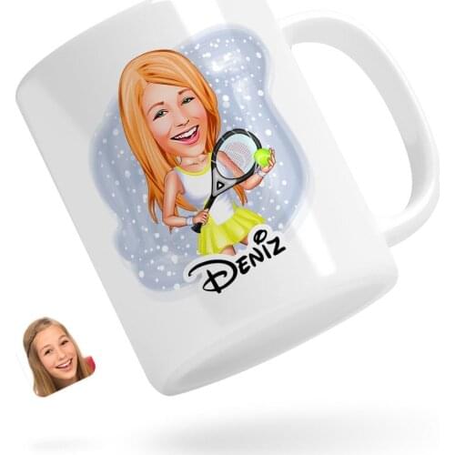 Personalized Women 'S Tennis Player Caricature Of White Mug Bardak-2