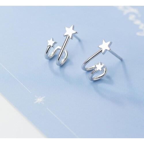 Simple Sweet Star Mini U-shaped Ear Clips 1 Pair Fashion silver color star Geometric Earrings Cuff Clip for Women Jewelry Gift
