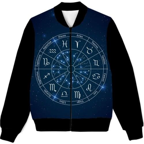 REAL American SIZE Astrology Horoscope Zodiac Wheel Sublimation print Zipper Up Jacket 4XL 5XL 6XL
