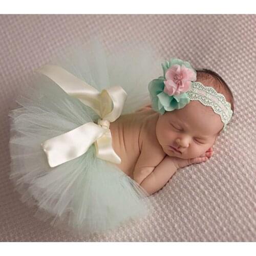 Newborn Baby Photography Props Kids Infant Photo Props Accessories with Flower Headband Baby Skirt Toddler Photography Clothes