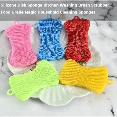 Random Color Silicone Dish Sponge Silicone Sponge Food Grade Kitchen Washing Brush Scrubber Magic Household Cleaning Sponges