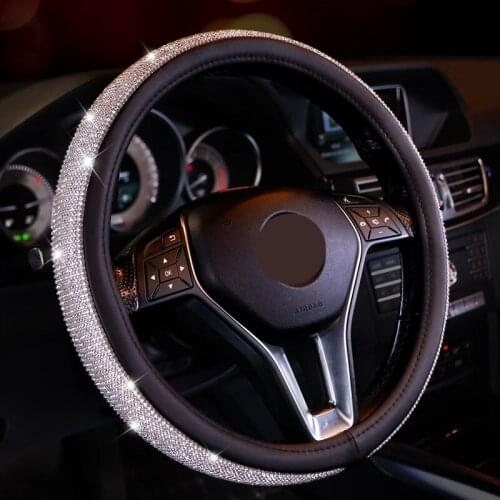 Crystal Rhinestone Car Steering Wheel Cover Leather Diameter 38cm Steering Wheel Anti-Slip Auto Car Accessories For Women Gifts