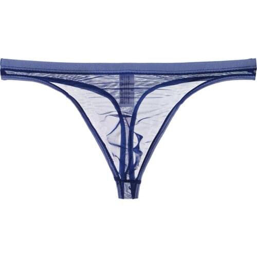 Mens Sexy Underwear Lace Transparent Thong Breathable Underwear T-Back G-String Briefs See Through Lingerie Summer