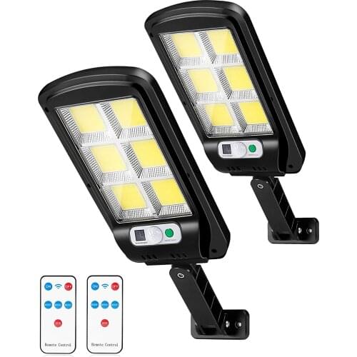 LED Solar Street Lights, 2 Pack Motion Sensor Security Wall Light, 120 LED 6000lm Outdoor Solar Lighting with 3 Modes