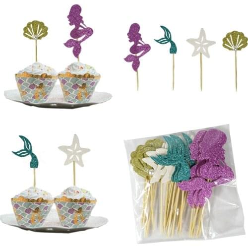 Mermaid Theme Cupcake Topper Cake Flags For Girl Birthday Party Decorations Cupcake Wrapper