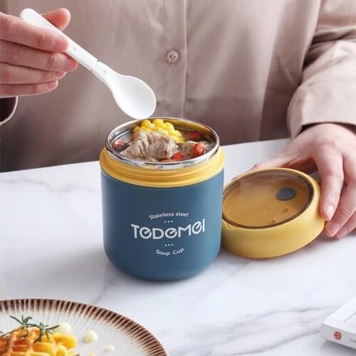 500ml Thermal Insulation Food Storage Cup Stainless Steel Leakproof Lunch Box Portable Kitchen Soup Container With Spoon