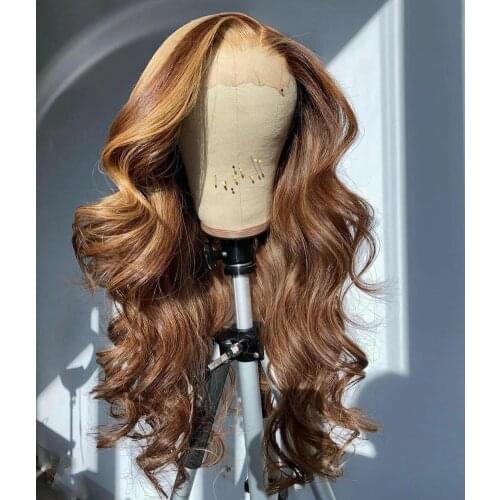 Highlight Brown Middle Part Lace Frontal Wig Human Remy Hair Lace Wigs With Baby Hair Glueless Preplucked For Women