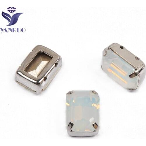 YANRUO 4610 All Sizes White Opal Octagon Strass DIY Point Back Sew On Rhinestones Glass Sewing Crystals For Decoration