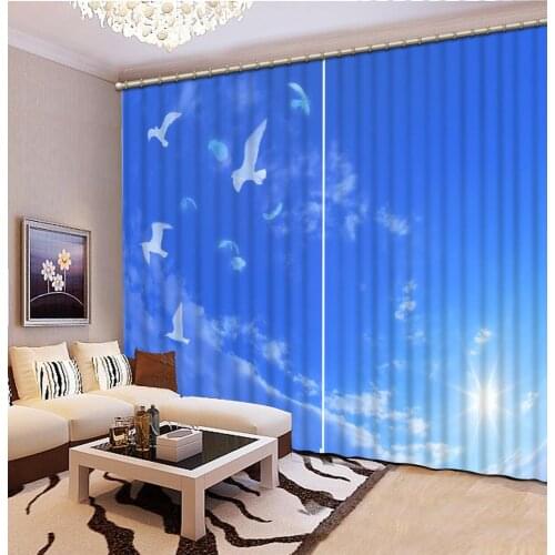 Bird blue sky High quality custom 3d curtain fabric Luxury 3D Window Curtain living room blue curtains for bedroom