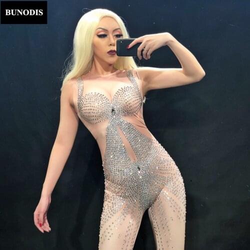 ZD185 Women Sexy Bling Jumpsuit Full Of Sparkling Crystals Nightclub Party Bodysuit Stage Wear Singer Dancer Costumes