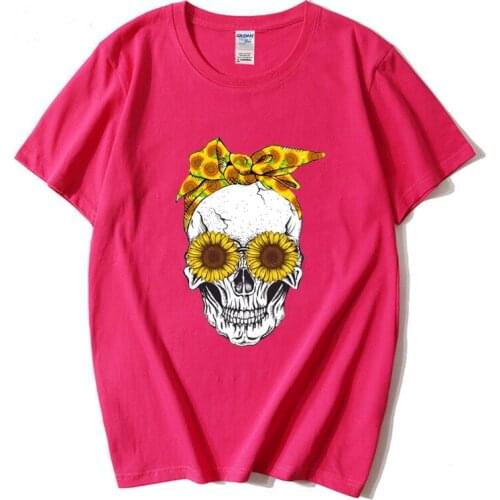 Skull Scarf Sunflower Print T-shirt Women Short Sleeve Summer Pattern T-shirt Teen Fashion Top Fashion T-shirt Women 2021