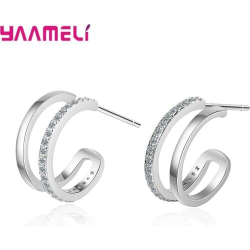 Statement Cubic Zircon C Shape Stud Earrings for Women 925 Sterling Silver Jewelry Simple Geometric Earrings Party Gift Bijoux