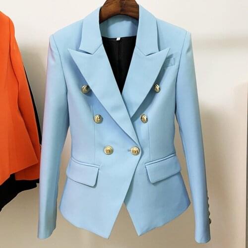 Free Shipping High Quality Plus Size Blazers For Women 2XL 3XL 4XL 5XL Elegant Stylish Double Breasted Sky Blue Blazer Jacket