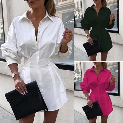 2021 Fall Fashion Simple and Comfortable Korean Pure Color New Top Lapel Single Breasted Waist Design Sexy Womens Dress