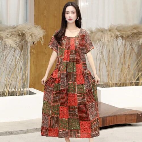 2021 New women summer dress plus size robes short sleeve vestido casual robe femme plus size boho dresses