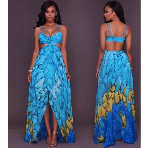 MAYFULL NEW FASHION chiffon women sexy halter empire strap sleeveless print dress lady seaside beach resort evning long dress