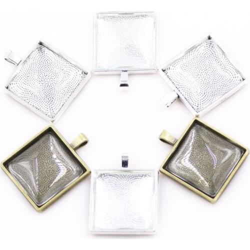 ZHUBI 10pcs Fit 25x25mm Square Cabochon Base Cameo Settings Jewelry Findings Diy Blank Pendant Necklace Bezel Trays