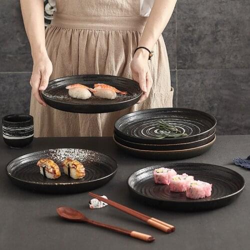 2021 Japanese Retro Dish Ceramic Steak Plate Creative Round Deep Crayfish Large Flat Ceramica Western Cuisine Plates Tableware