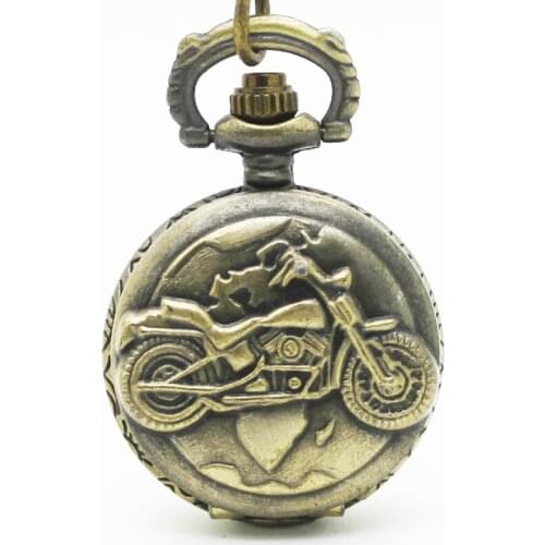 3057)Antique Mini motorbike heavy metal flip Pocket Watch Necklace chain pendant steampunk Personal party Gifts Wholesale