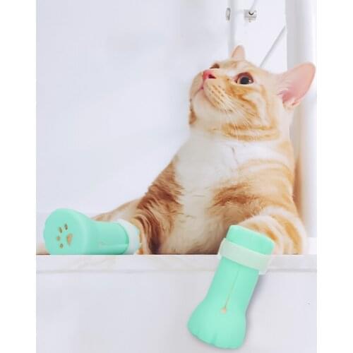 4 pieces/sets of adjustable pet shoes soft silicon cat foot collet sets of boots cat injection protects bath products accessorie