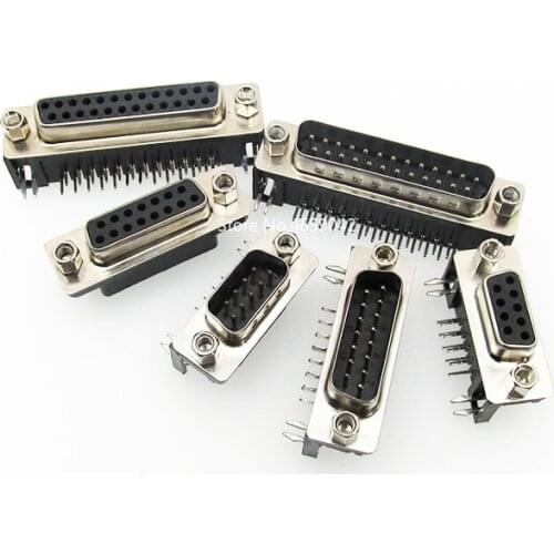 5Pcs DR9 DR15 DR25 DR37 Hole/Pin Female/Male right angle Welded d-sub Connector RS232 serial port adapter DB 9/15/25/37 pin