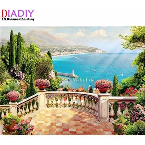5D Diamond Painting Sea Full Round Diamond Mosaic Landscape Diamond Embroidery Sale Spring Scenery Hobbies Crafts