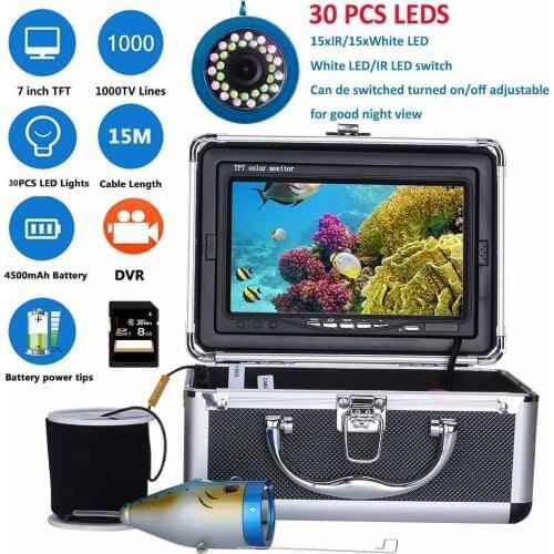 7 Inch DVR Monitor 15M 1000TVL Fish Finder Underwater Fishing Video Camera 30pcs LEDs Waterproof Fish Finder CMOS Sensor