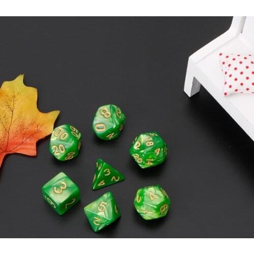 7Pcs Polyhedral Dice Gold Numbers For Dragon Pathfinder D20 D12 2xD10 D8 D6 D4 Drop Ship