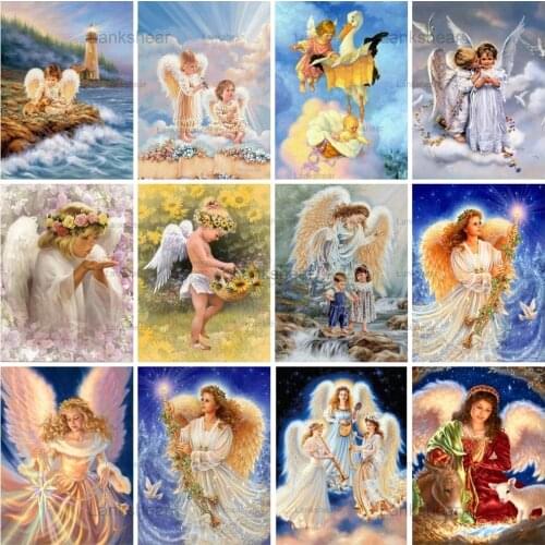 Lankshear 5D Diy Diamond Painting Religion Cross Stitch Diamond Embroidery Angel Rhinestones Mosaic Art Picture Home Decoration