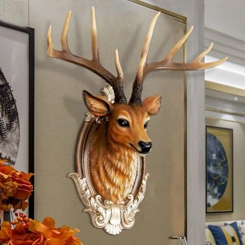 American Lucky Resin Deer Head Wall Decoration Wall Hanging Animal Mural Crafts Home 3D Stereo Background Wall Sticker Ornament
