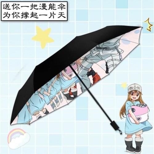 Anime Platelet Cartoon Cells at Work! Printed Cosplay Prop Sun Rain Folding Umbrella Sunshade Umbrella for Boy Girl Gift 1pcs