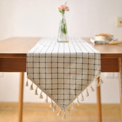 Black and White Plaid Table Runners with Tassels Nordic Table Cloth Room Decoration Simple Europe Style Dining Table Cover T273
