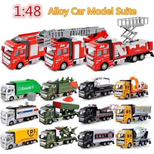 Childrens 1:48 Alloy ABS Inertial Return Model Simulation Vehicle Fire Engineering Military Rescue Vehicle Die-casting Toy Set