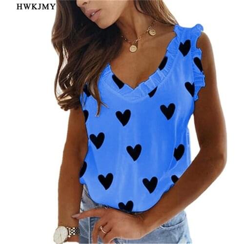 Womens Fashion Summer Casual V-neck Sleeveless Tops Printed Off Shoulder Camisoles T-shirt Loose Ladies Blouses Tank Tops 8XL