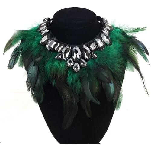 Gothic Feather Exaggeration Luxury Women Fashion Brand Accessories Crystal Statement Necklace Collar