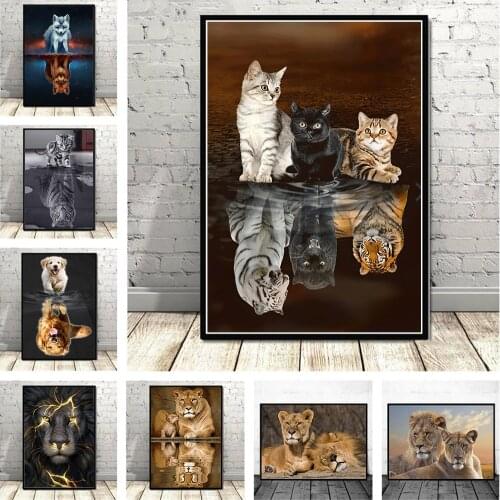 Cartoon Animals Posters Oil Painting By Cat Tiger Gift Pictures By Numbers Animal Lion Unframe Canvas Wall Art Home Decor ation