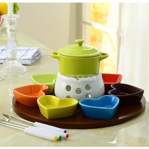 Heart Shape Dish Ceramic Candle Fire Chocolate Fondue Set Candle Fire Warmer Mini Dessert Fruit Dish Furnace Cheese Tool