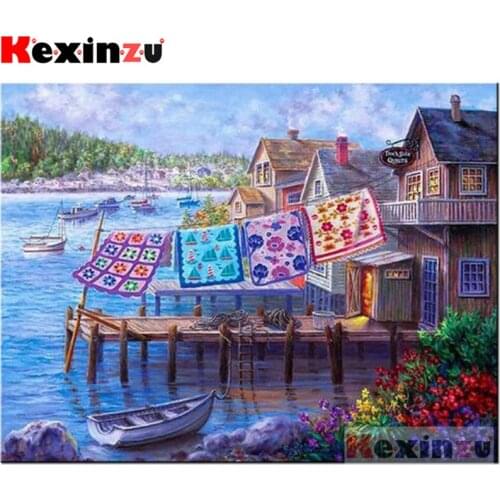 Kexinzu 5D DIY Full Square/Round Diamond Painting"Harbour house"3D Embroidery Cross Stitch handcraft work Home Decor @X5544